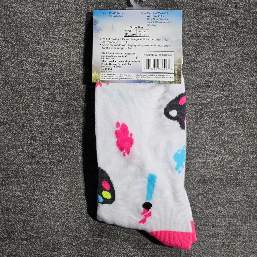 Bob Ross The Joy of Painting Crew Socks White Graphic Art Novelty One‎ Size NEW